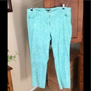 Ankle pants size 16. Aqua floral print. By Chaus.